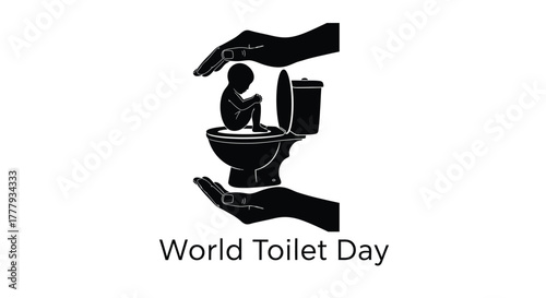 Protecting vulnerability hands shielding a child near a toilet bowl