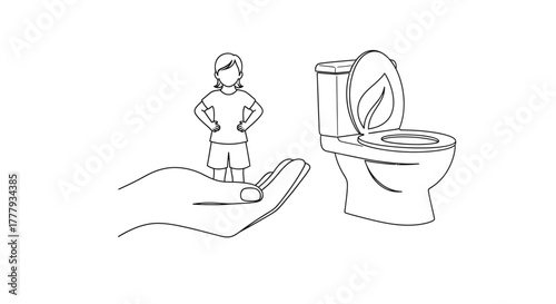 A simple line drawing depicts a person toilet and hand for awareness