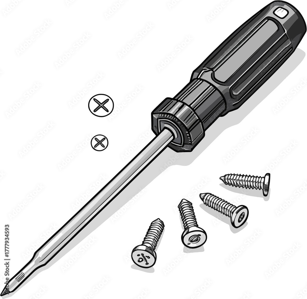Obraz premium Phillips Head Screwdriver with Screws Isolated on White Background for Fastening and Repairing Objects