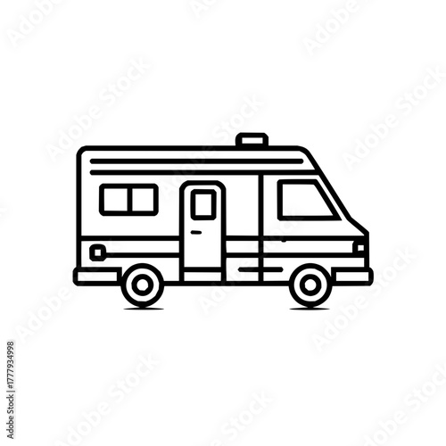 Wallpaper Mural Outlined recreational vehicle with windows door and wheels for travel and camping adventures icon Torontodigital.ca