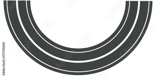 Vector road with white line, 3d winding road on a white isolated background. Road way location infographic template, simple curved road vector illustration.