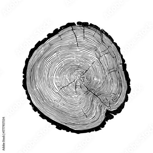 Tree ring cross section vector illustration of wood texture growth rings and tree trunk slice for forestry 100 years