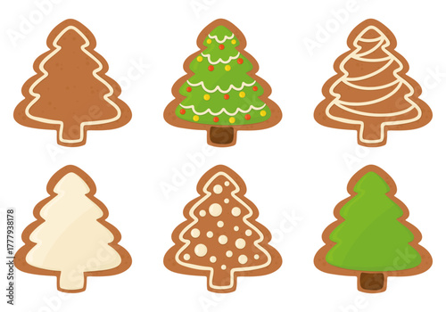 Gingerbread christmas tree cookies decorating different styles