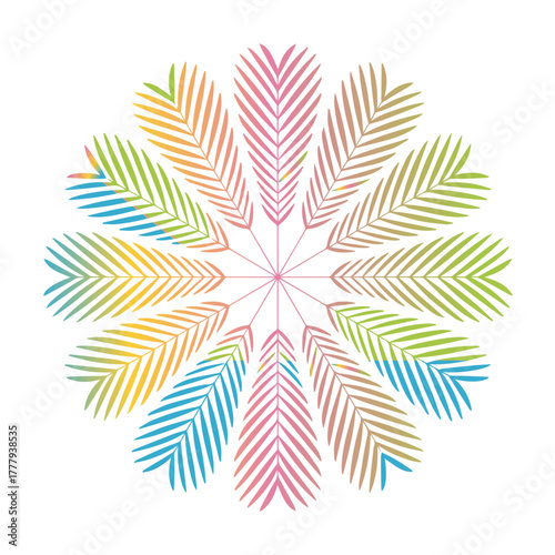 Tropical Palm Leaves Mandala Vector Art. Minimalist Botanical Black and White Decorative Design.