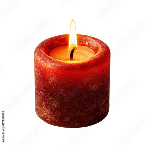 Warm Red Candle Glowing Softly in a Dark Room