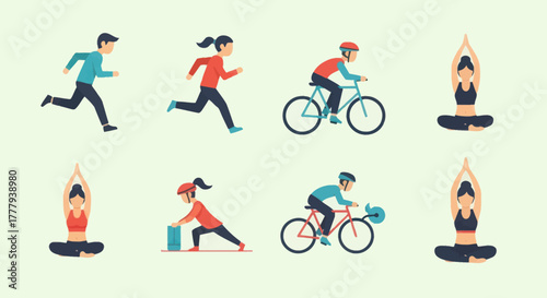 Diverse People Engaging in Various Physical Activities and Exercises.