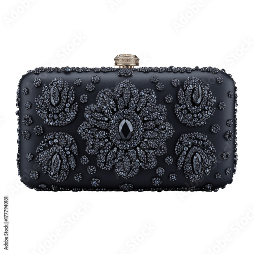 Elegant Black Clutch Bag With Intricate Bead and Jewel Design for Evening Events
