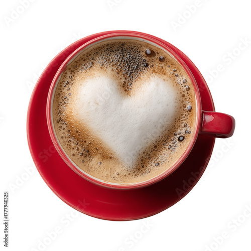 Coffee Cup With Heart Shaped Foam on Cream in a Red Mug During Brunch