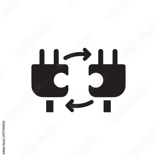 Plug connection sync arrows icon vector 