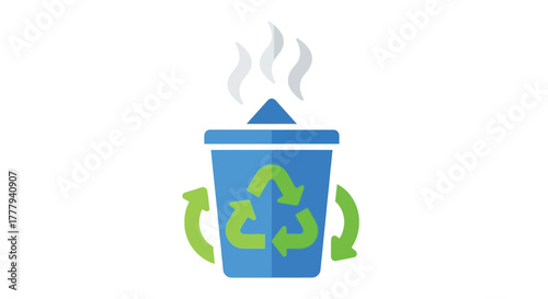 Blue recyclable cup with steam indicating hot beverage and eco friendliness