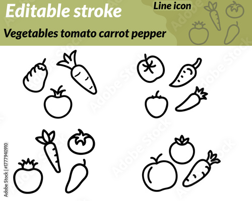 A vibrant icon featuring a red tomato. an orange carrot and a green bell pepper arranged together. symbolizing fresh vegetables healthy eating, nutrition gardening and wholesome food.