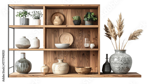 A realistic PNG of a wall décor shelf — stylish and modern, designed for displaying plants, books, or decorative items. Perfect for interior design projects, home décor catalogs, or product promotions