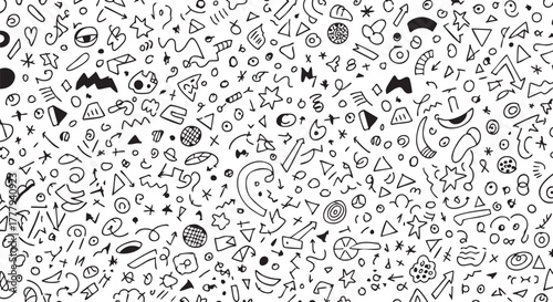 Abstract Hand Drawn Seamless Pattern with Arrows Stars and Shapes