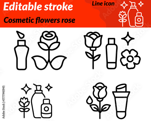 A refined and elegant icon depicting a fully bloomed rose with soft. layered petals and delicate leaves styled to emphasize beauty freshness and sophistication. Designed for cosmetics and skincare.