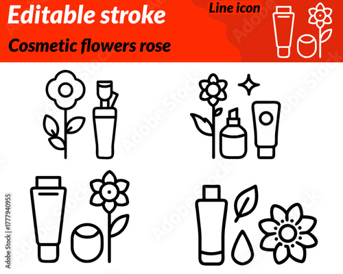 A refined and elegant icon depicting a fully bloomed rose with soft. layered petals and delicate leaves styled to emphasize beauty freshness and sophistication. Designed for cosmetics and skincare.