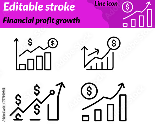 Financial profit growth set icon. Ideal for business finance investment and startup contexts. It represents profitability growth strategy economic progress and data-driven decision-making for apps.