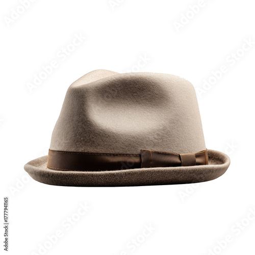 This Tan Fedora Hat Features a Black Band, Showcasing a Timeless Design Suita...