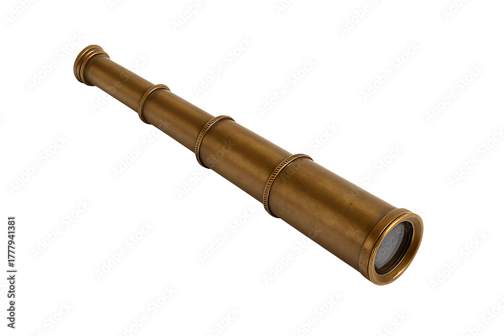 Fototapeta premium Vintage brass telescope isolated on transparent background