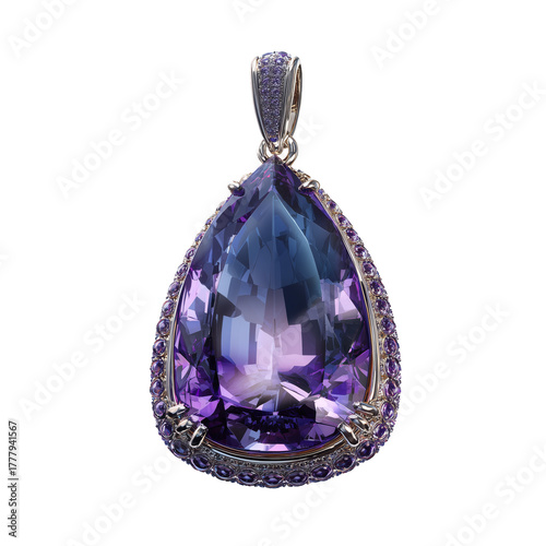 Beautiful Purple Gemstone Pendant With Intricate Silver Setting and Sparkling...