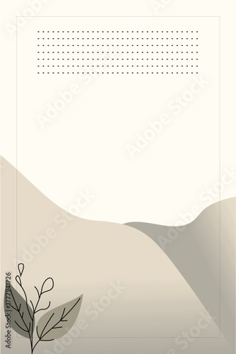 Elegant minimalist botanical background with soft beige abstract shapes and line art leaves. Perfect for invitations, posters, stationery, and social media templates.