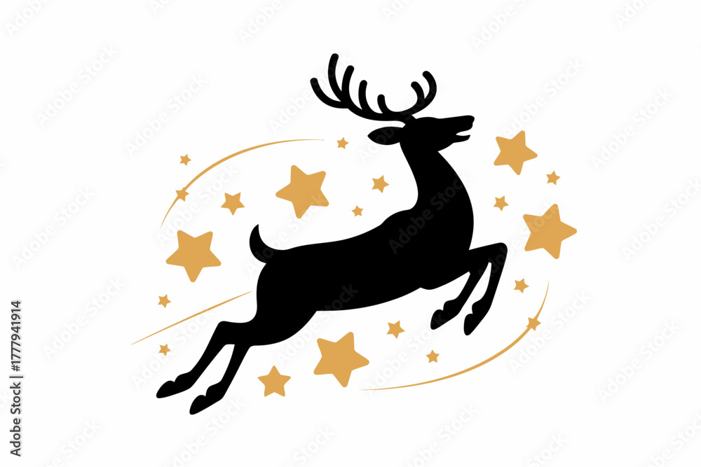 Fototapeta premium Joyful reindeer leaping through a starry night sky, celebrating the magic of the season.