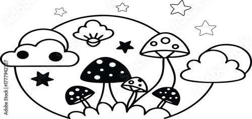 Collection of nine distinct dark and menacing demonic or monster mask illustrations in a black and white graphic style