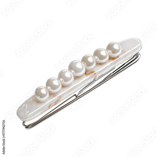 Elegant Pearl Hair Clip Resting on a Light Background in a Simple and Stylish...