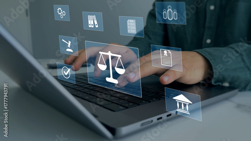 Regulations, law, standards and requirements.Law regulation and compliance rules on virtual screen.Quality assurance,guarantee, standards, certification and standardization.