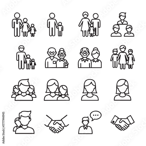 Set of people icons representing family business community friendship diversity