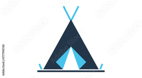 Simple graphic depiction of a blue and dark teal teepee icon