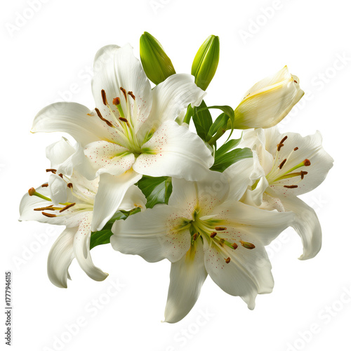 Beautiful White Lilies in Full Bloom on a Fresh Green Stem
