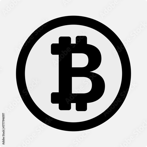 Minimalist Black and White Bitcoin Icon — Cryptocurrency & Blockchain Symbol