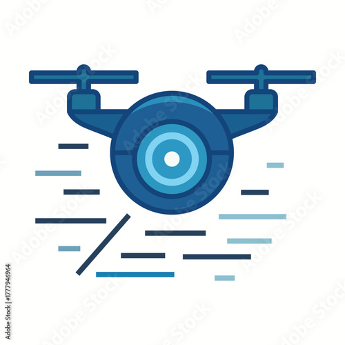 Modern Flying Drone Icon in Flat Line Style