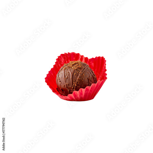 Delicious Chocolate Truffle Served in Bright Red Cup on a White Background