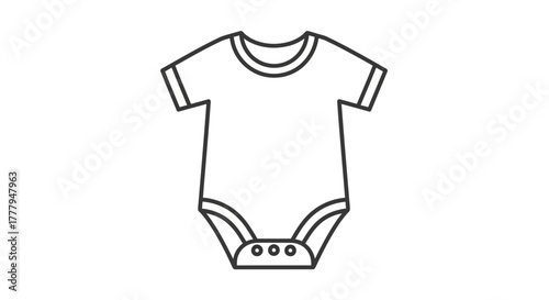Outline illustration of a baby onesie with short sleeves and snap closures, centered on a white background.