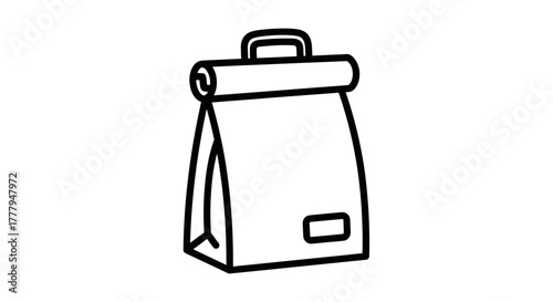 A simplistic line drawing of a closed paper lunch bag with a handle, isolated on a white background.