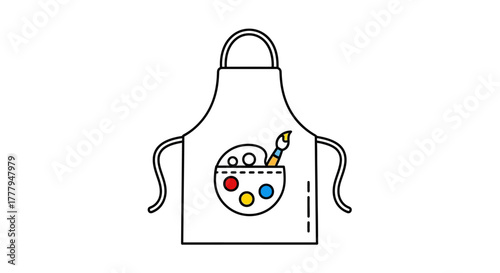 A white apron with a pocket containing a painter's palette and brush.