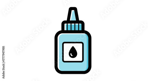 A blue glue bottle icon with a black droplet symbol, isolated on white.