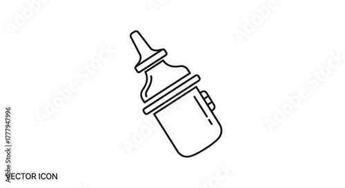 Simple line art illustration of a baby bottle, angled on a white background.
