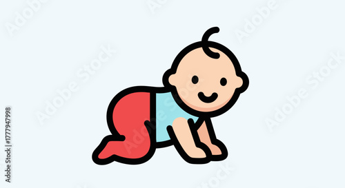 A cheerful baby crawling on a surface, with a happy expression.