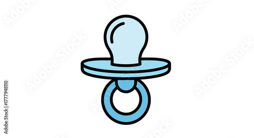 Light blue baby pacifier with a ring, isolated on a white background.