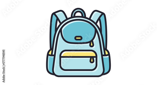 A stylized, cartoon-like illustration of a light blue backpack with yellow accents.