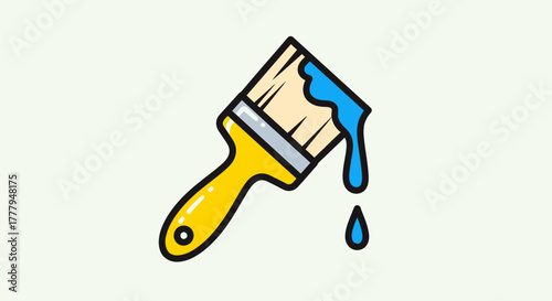 A cartoon paintbrush dripping blue paint, ready for creative application.