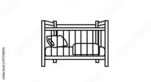 Simple line drawing of a bunk bed with pillows and bedding.