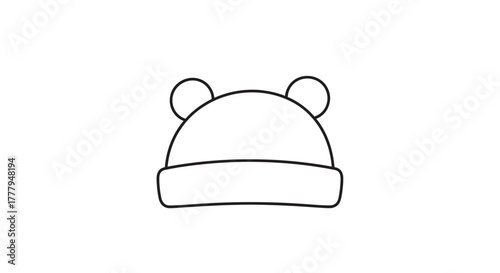 Simple line drawing of a winter hat with round bear ears on top, isolated on white.