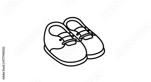 A pair of baby shoes, outlined in black on a white background.