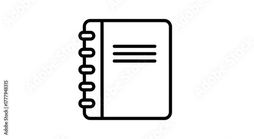 Simple line drawing of a notebook with spiral binding and lined pages.