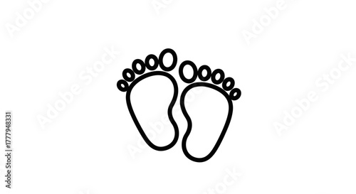 Simple black outline illustration of two small baby footprints, isolated.