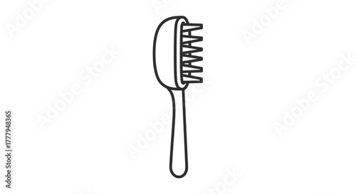 Minimalist outline illustration of a hairbrush with a handle and bristles, isolated on a white background.