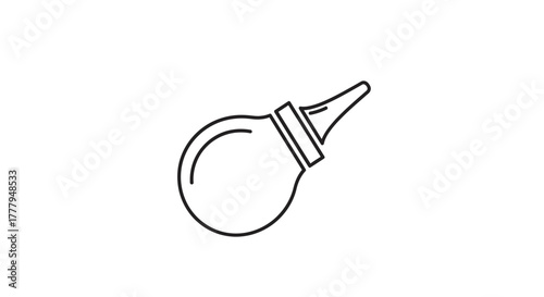 Simple line drawing of a bulb syringe, medical tool, isolated on a white background.